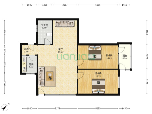 东大街167号 2室1厅1卫 120平方
