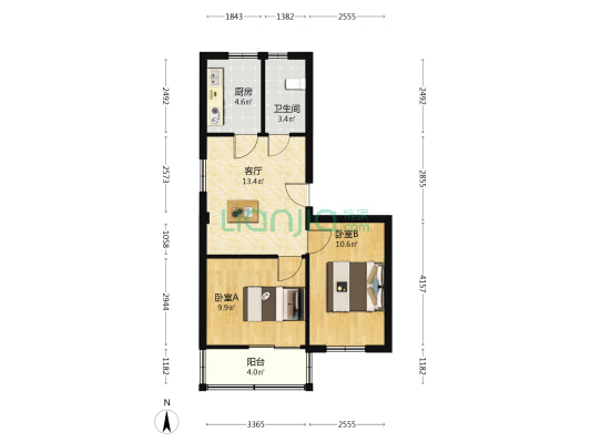 四十五中宿舍 2室1厅1卫 59平方