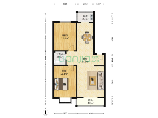 花好悦园 1室1厅1卫 91平方