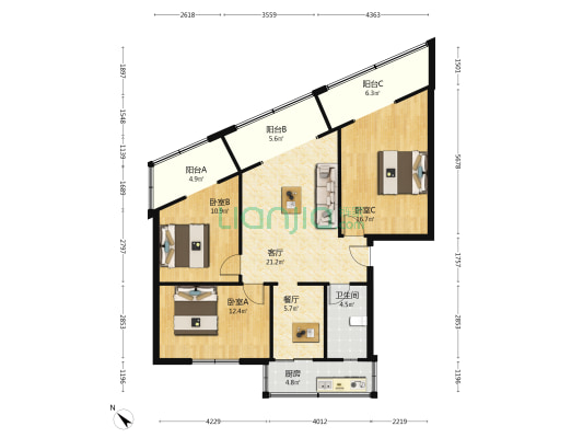 四圣祠北街23号 3室2厅1卫 103平方