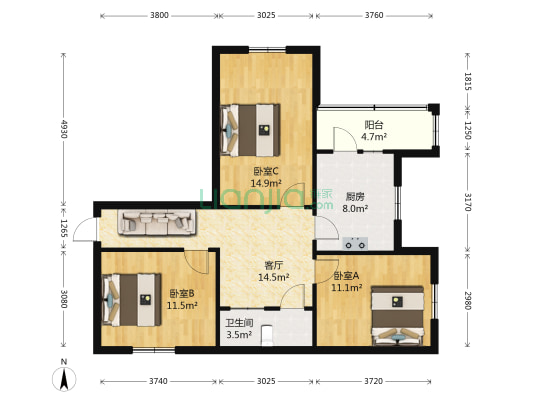 丁字沽十三段 3室1厅1卫 62平方