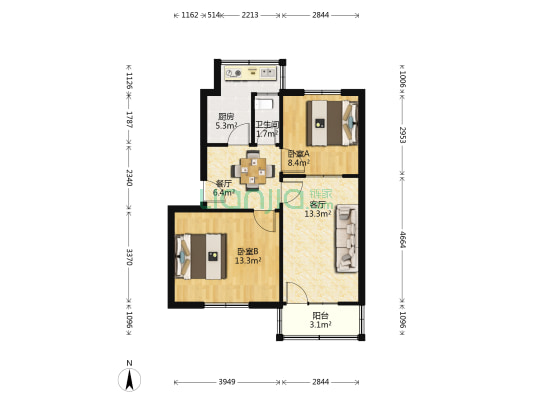 石桥食品厂家属院 2室2厅1卫 64平方