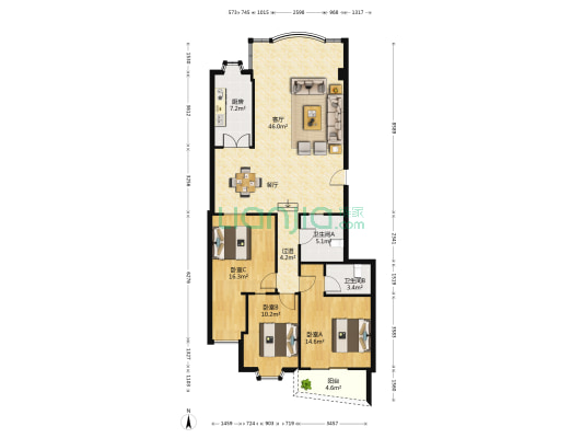 大洲城市花园 3室1厅2卫 134平方