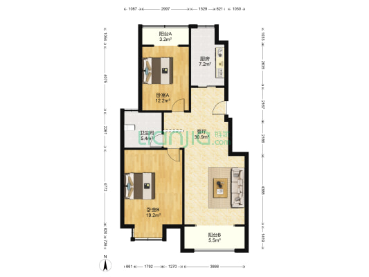 龙山云居 2室1厅1卫 97平方