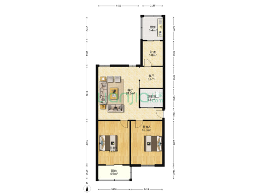 国土资源厅家属楼 2室2厅1卫 121平方