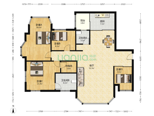 盛德大厦 4室1厅2卫 164平方