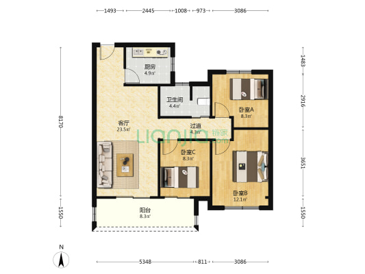 千禧城二期 3室1厅1卫 97平方