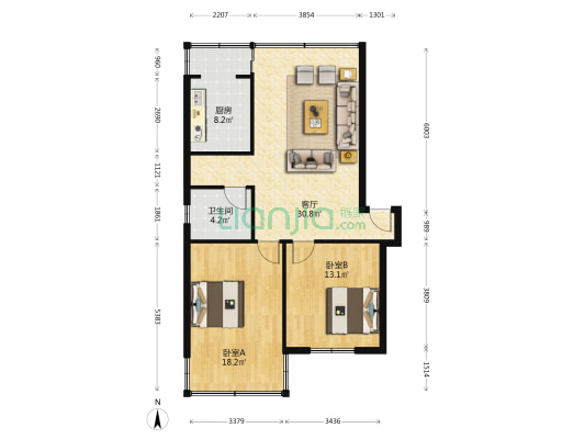 东江花园(漓江路) 2室1厅1卫 89平方