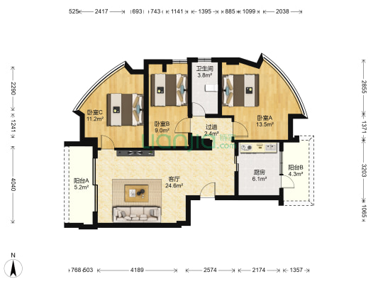 金奥楼 3室1厅1卫 91平方