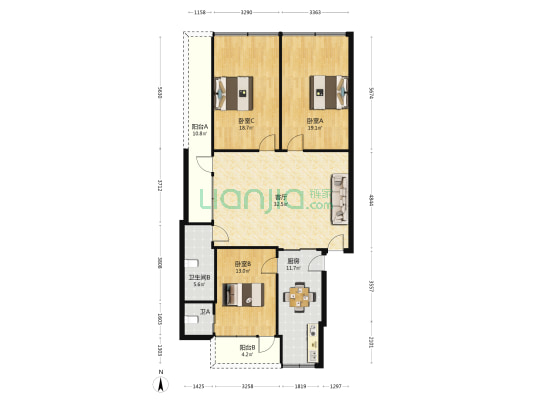 纺织二街 3室1厅2卫 115平方