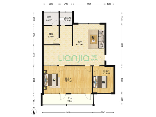 老一中宿舍 2室2厅1卫 111平方