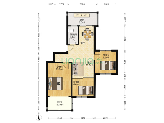 交通路107号院 3室1厅1卫 71平方