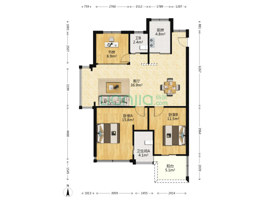 天合家园一期 3室1厅2卫 108平方