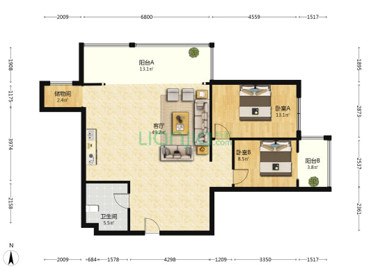 金润大厦 2室1厅1卫 130平方