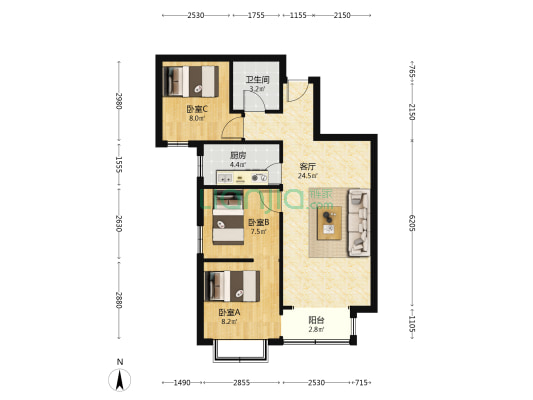 火车站 大社区 正规两居 好楼层急售-户型图
