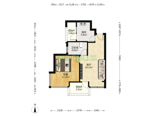 四季长春B区 1室1厅1卫 51平方