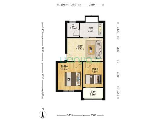 江华小区 2室1厅1卫 54平方