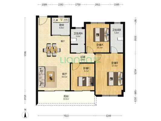 合鸣苑 3室1厅2卫 116平方