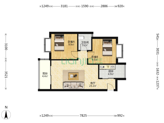 空港金嶺地 2室1厅1卫 70平方