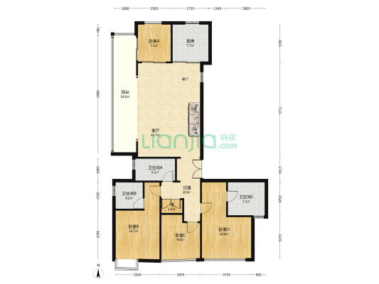 鳳起蘭庭 4室1厅3卫 175平方