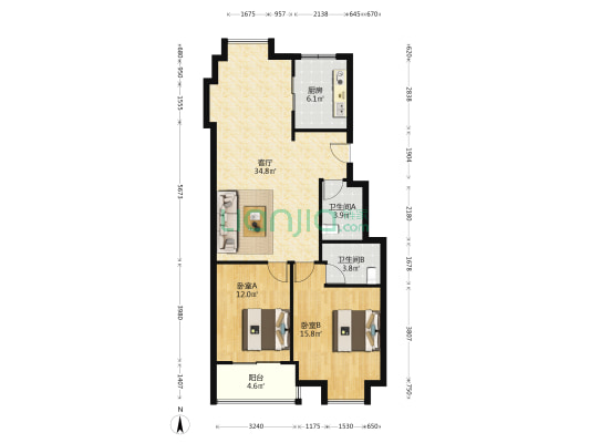 铭泰景苑 2室1厅2卫 97平方