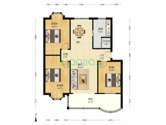 莲安南路 3室1厅1卫 106平方