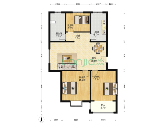泰和嘉园 3室1厅1卫 148平方