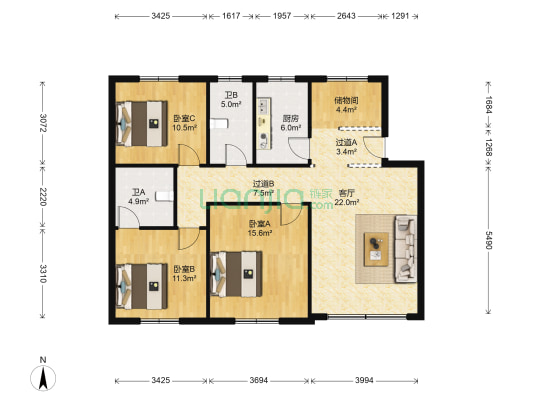渝湖路 3室1厅2卫 114平方
