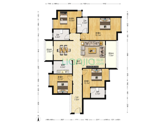 古城华景苑 4室1厅3卫 151平方