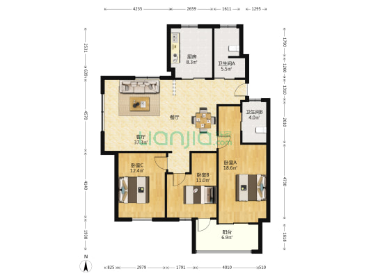 最良新邨A区 3室1厅2卫 124平方