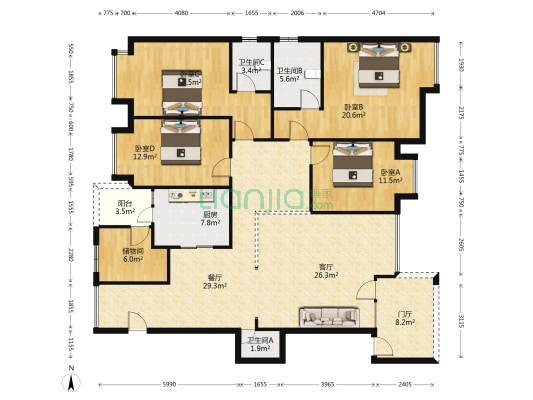 蓝岸B区 4室2厅3卫 173平方