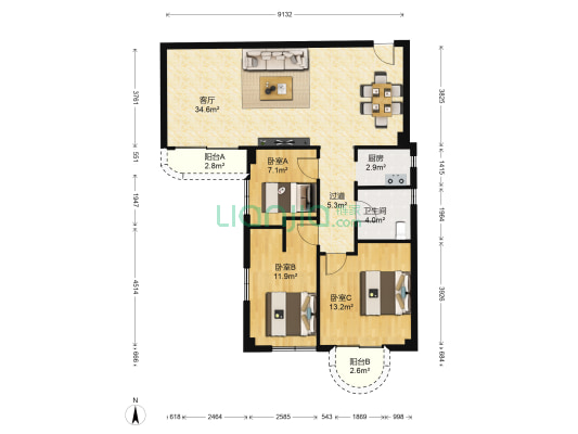 德业大厦 3室1厅1卫 112平方