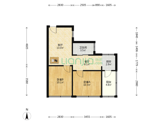 宜城公寓 2室2厅1卫 61平方