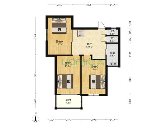 北大新庄 3室1厅2卫 73平方