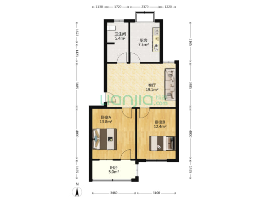 芙蓉园小区 2室1厅1卫 77平方