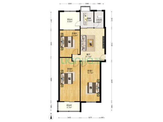 建胜路六号院 3室1厅1卫 117平方