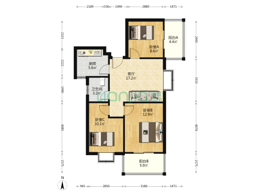 有房本可贷款  户型好采光高，交通便利，内有公园-户型图