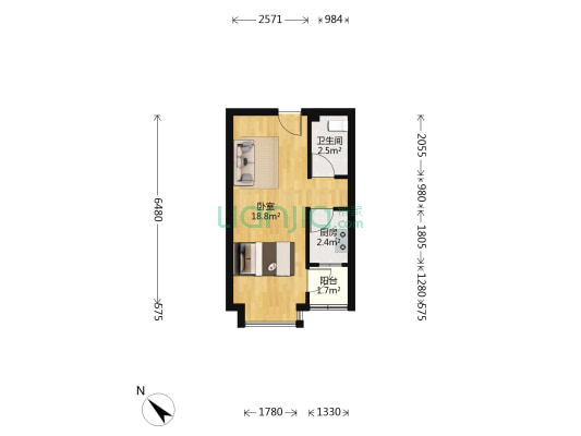 纯真年代 1室0厅1卫 36平方