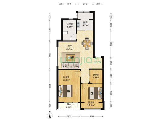 水晶城二期 2室1厅1卫 85平方