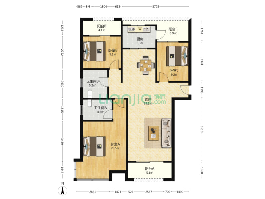 秀峰美墅 3室1厅2卫 135平方