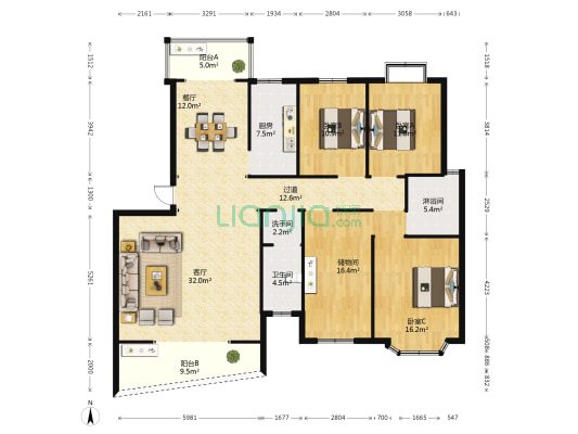 绿洲·金穗园 3室2厅3卫 180平方