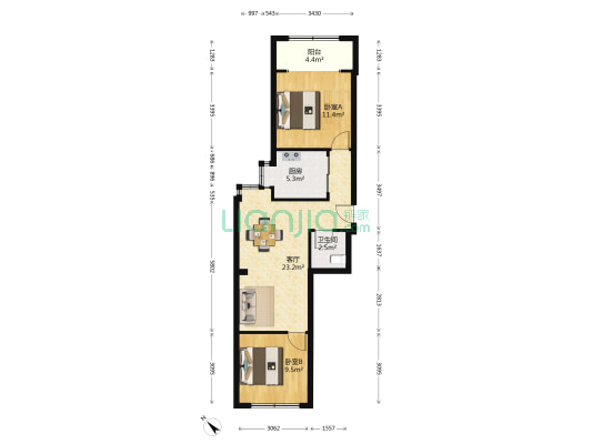 江汉北村 2室1厅1卫 65平方