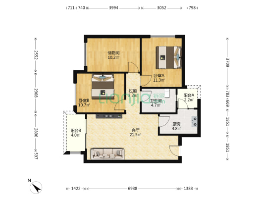 万科金域学府菁华里 2室1厅1卫 84平方