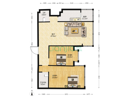 花样年华 2室1厅2卫 120平方