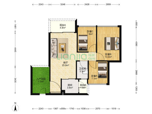 利信花园 3室1厅1卫 94平方