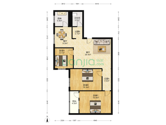 电力A区332号院 3室2厅1卫 120平方