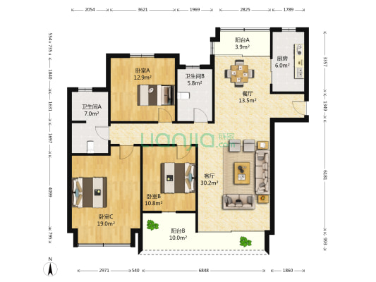 中央公园二期 3室2厅2卫 143平方