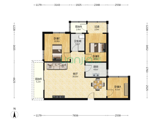 丽城帝城苑 3室1厅1卫 92平方