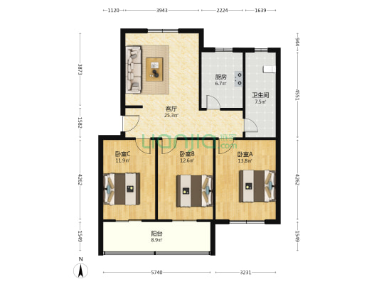 陶瓷新区 3室1厅1卫 106平方