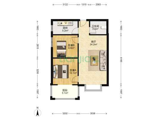 黄金嘉园 2室1厅1卫 80平方
